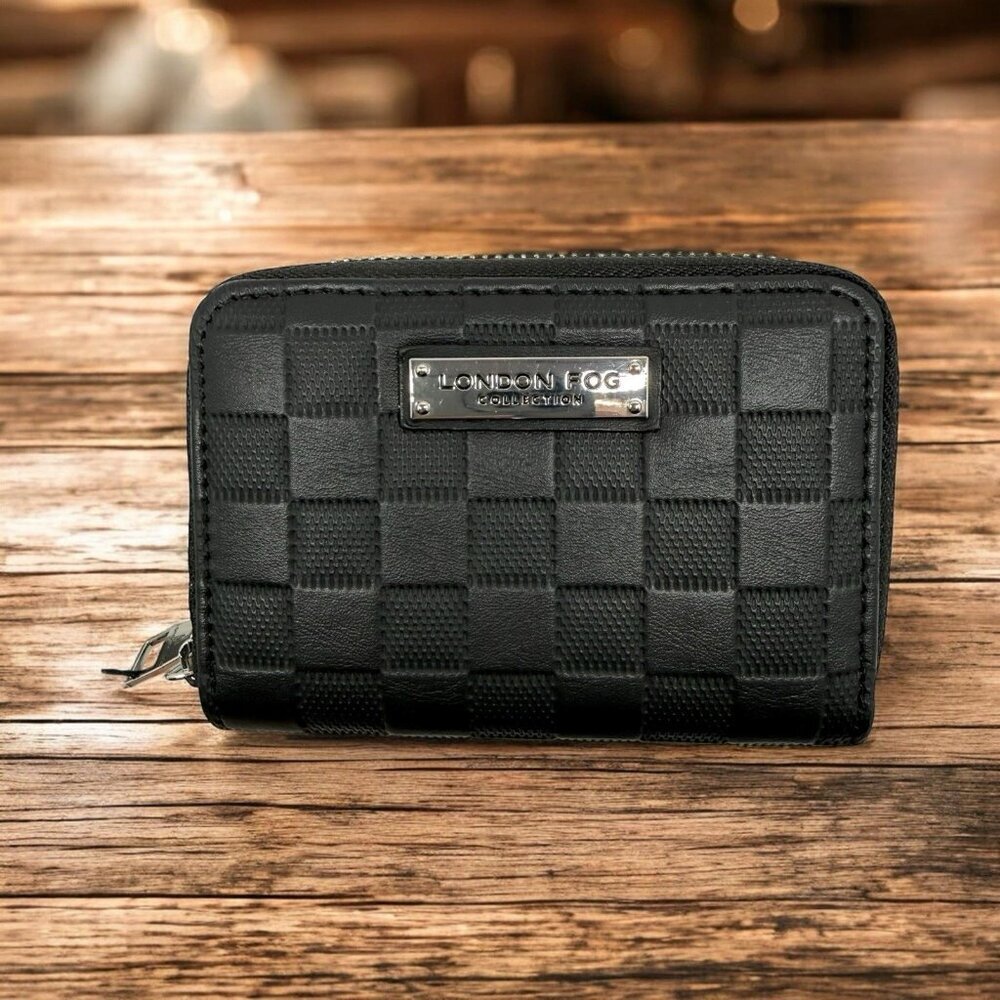London Fog Dahlia Double Zip Wallet Black Check Zip Around NWT